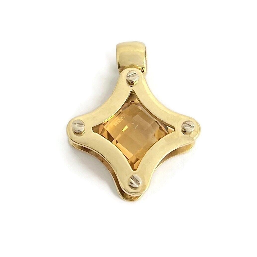 Italian Citrine Gemstone Screw Necklace Pendant Charm 18K Yellow Gold, 4.87 Gram (1 of 7)