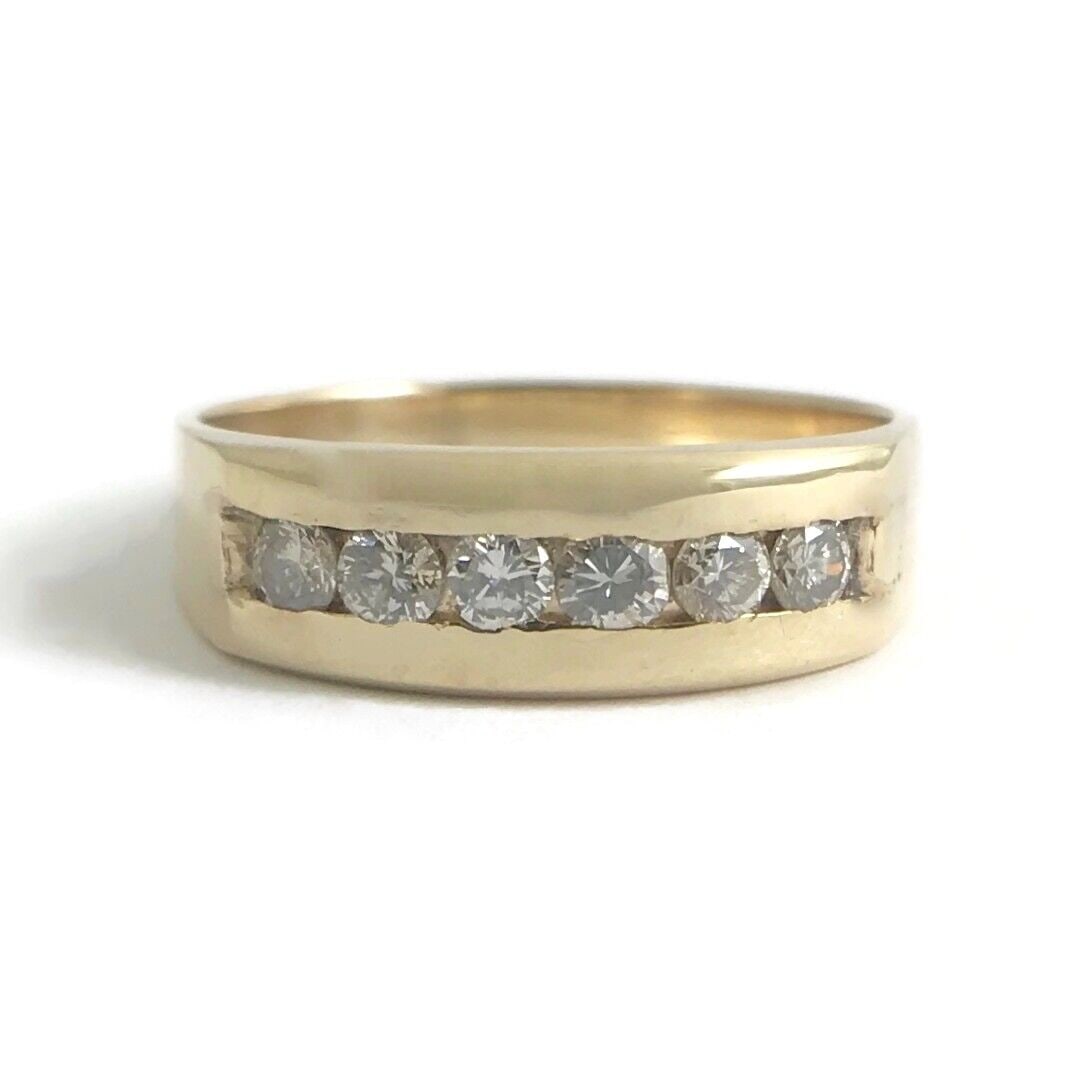 Men's Diamond Channel-Set Wedding Band Ring 14K Yellow Gold, Size 8.5, 3.9 Grams (1 of 12)