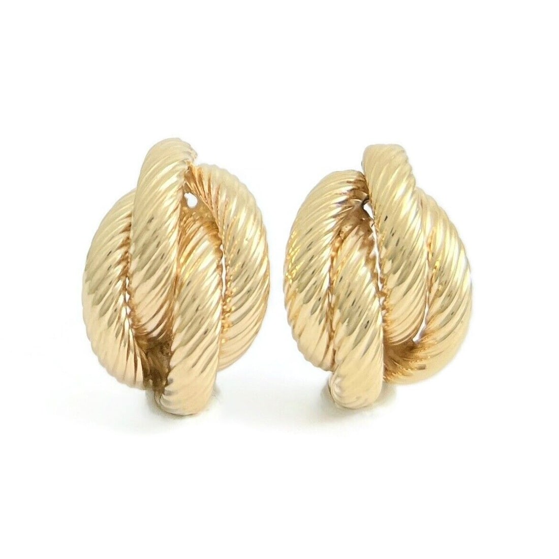 Vintage 1960's Textured Macaroni Curved Drop Earrings 14K Yellow Gold, 5.73 Gram (1 of 6)