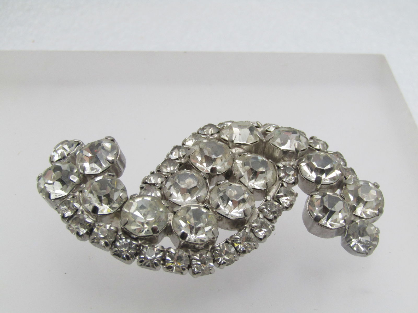 Vintage Sterling Rhinestone Curved Brooch, 2.5" tall and 1.25" wide, 1940's-1950's (1 of 4)