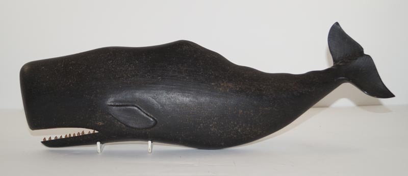 Carved Wooden Sperm Whale Clark Voorhees Nautical: Title: Carved Wooden Sperm Whale Clark Voorhees Nautical Dimension: 5 ¼” Height x 17 ½” Length. Date: NA Additional Information: Exceptional carved and painted sperm whale. This