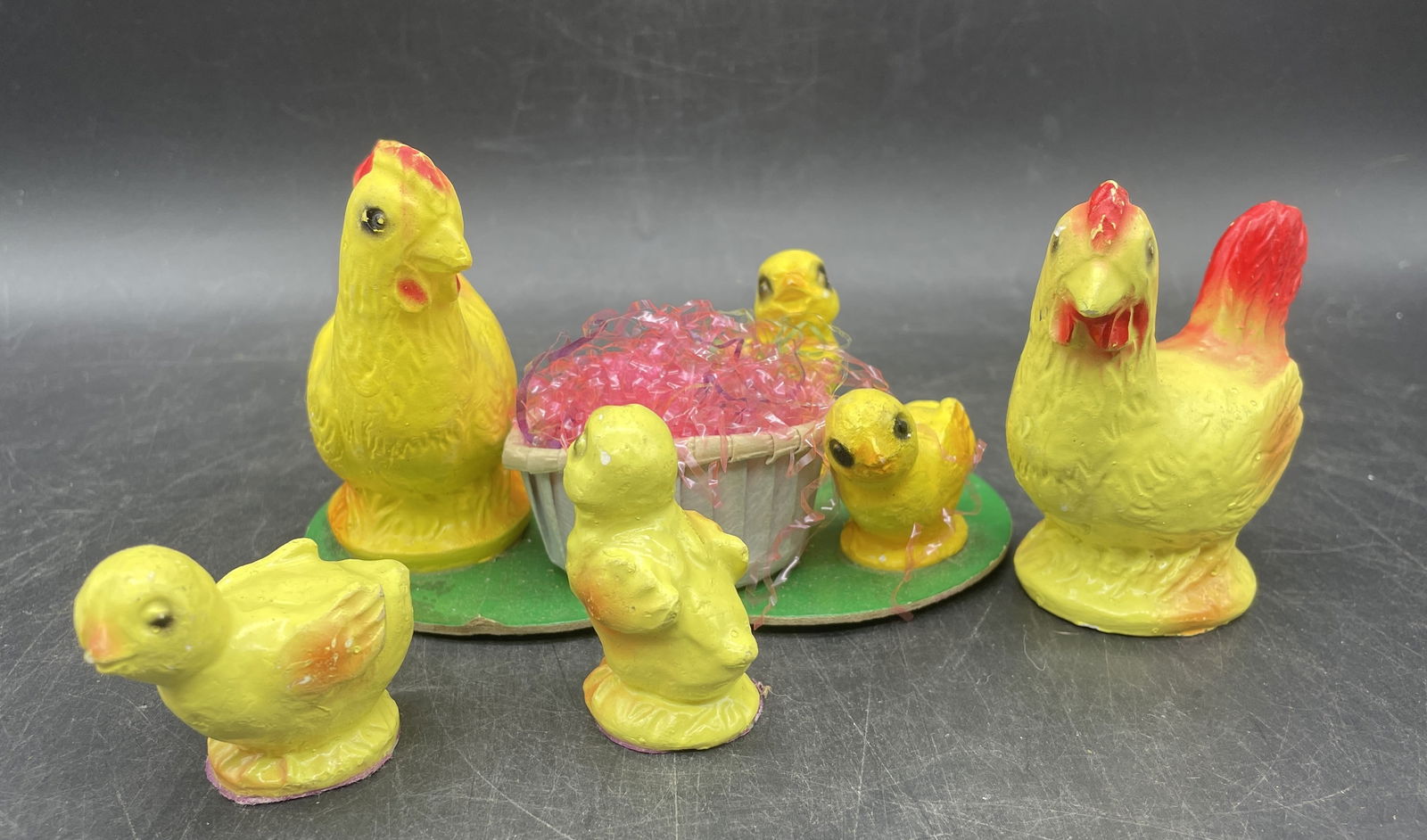 Vintage Set of Chalkware Easter Chicks, Rooster (1 of 8)