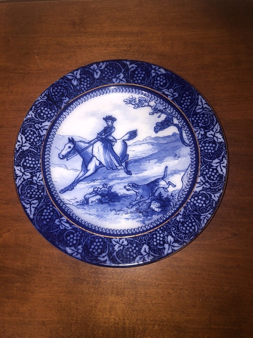 Royal Doulton Flow Blue Hunting Scene Plate (1 of 3)