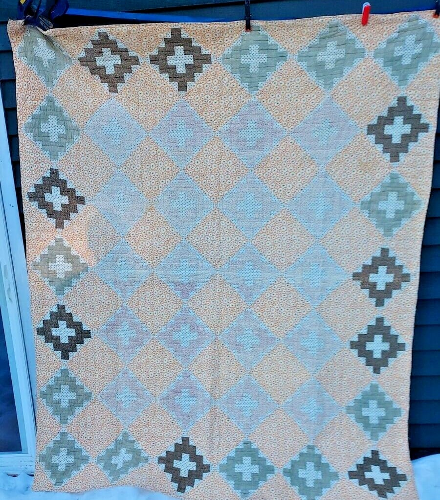 Antique American Quilt Granny Square Vermont 71 X 80" (1 of 7)