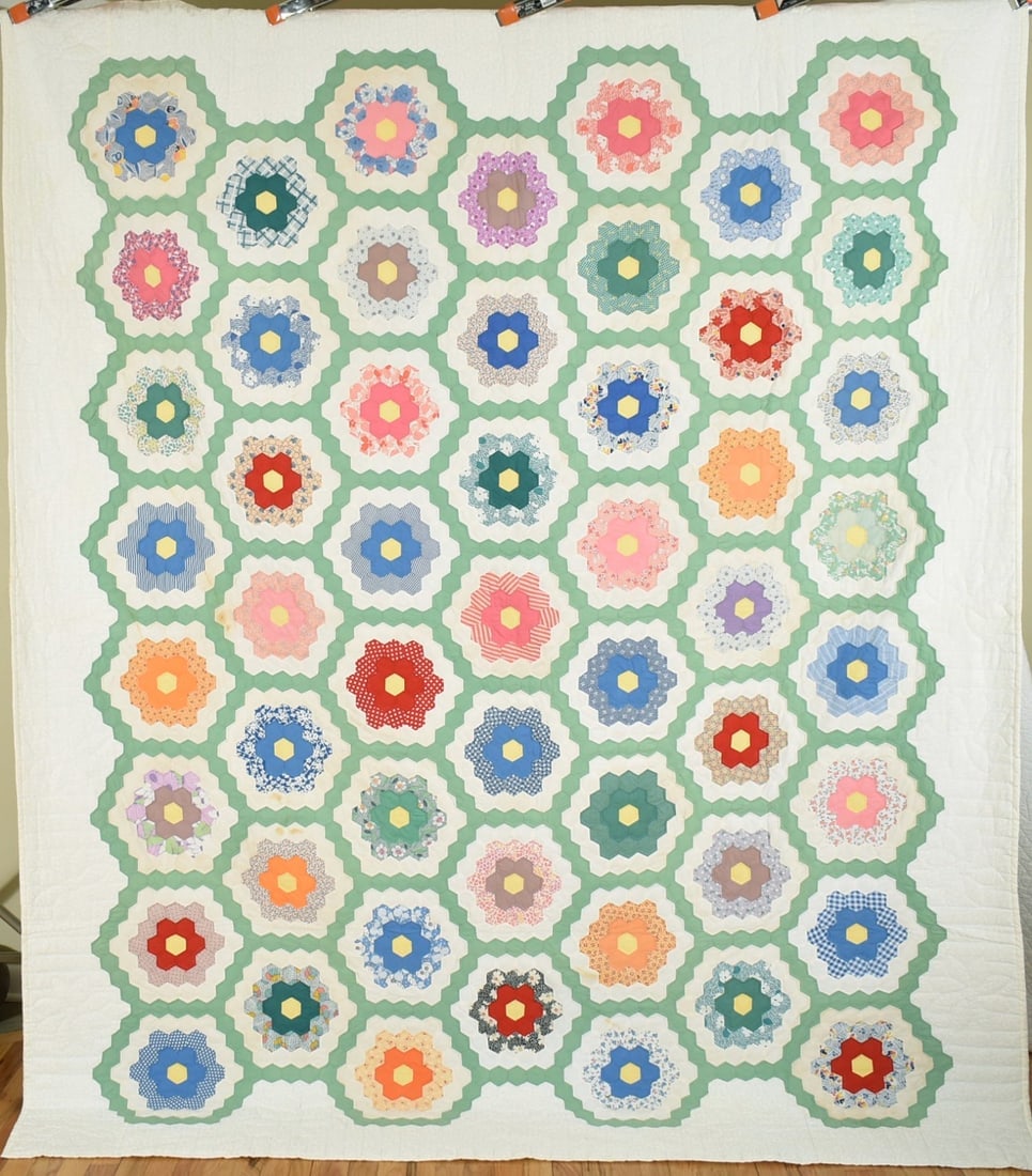 Large Grandmother's Flower Garden Quilt (1 of 11)
