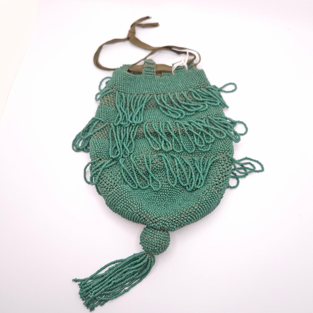 1920's Green Beaded Knit Evening Hand Bag Purse (1 of 5)