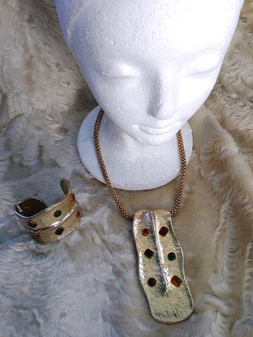 Vintage 1970s Modernist Necklace Cuff Bracelet Set 2 pc (1 of 10)