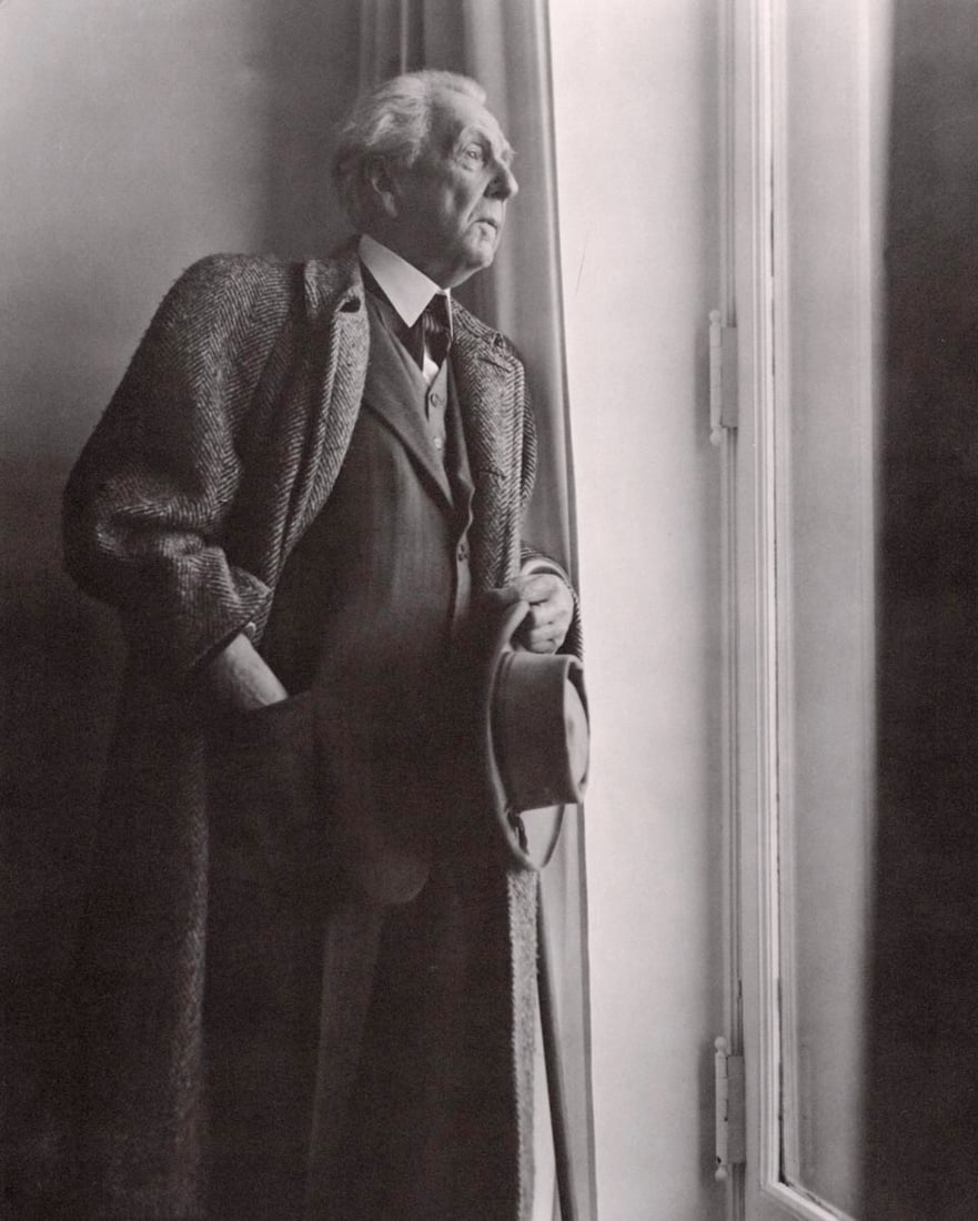 BERENICE ABBOTT- Frank Loyd Wright, NYC, c. early 1950s: Artist: BERENICE ABBOTT Print Title: Frank Loyd Wright, NYC, c. early 1950s Medium: Photo-lithograph Printed in:Japan, 1980s Image Size: approx. 10.5 x 8.5” Berenice Abbott (1898 – 1991),w