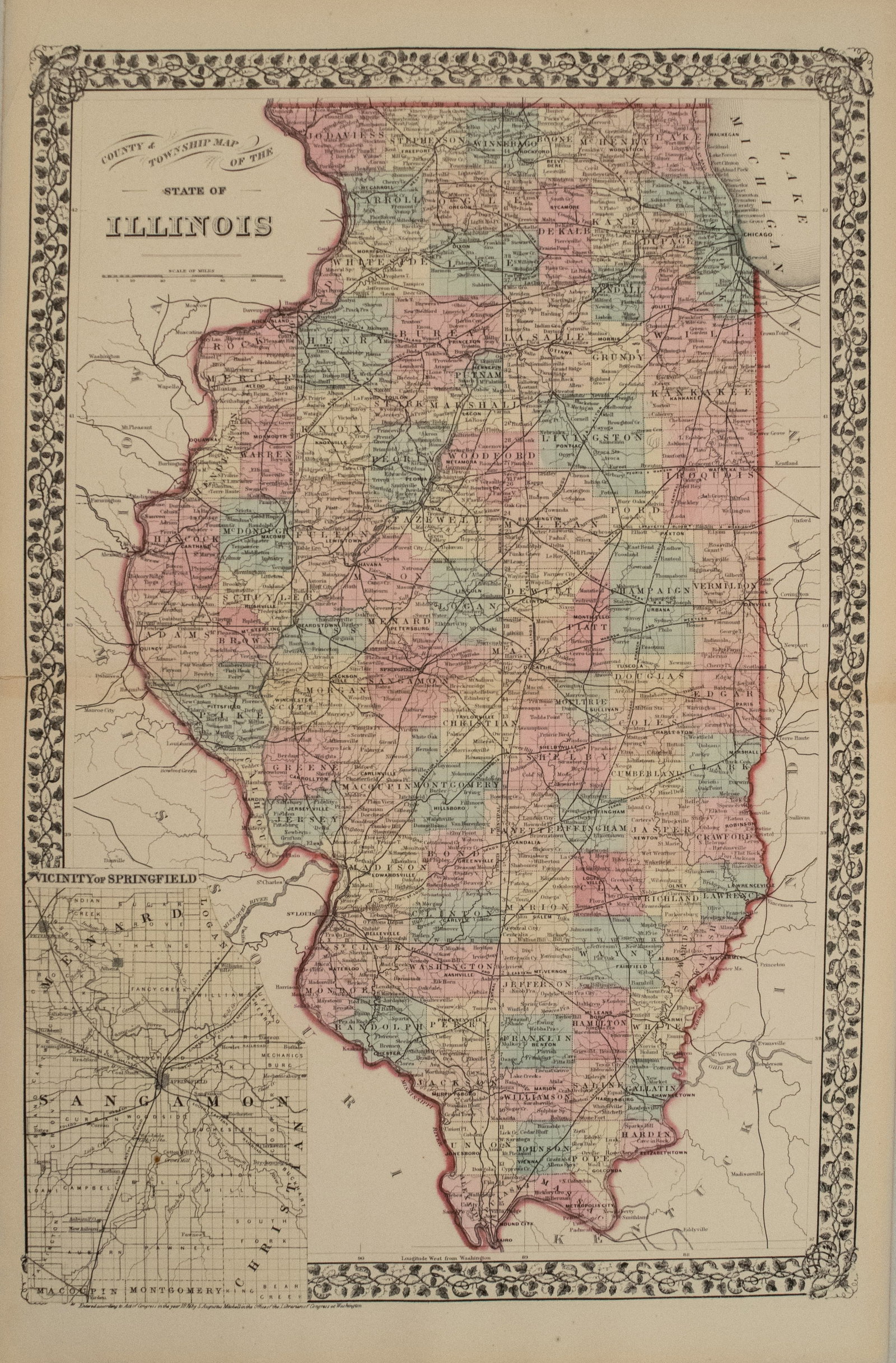 1876 Mitchell Map of Illinois -- County and Township Map of the State of Illinois: Title: 1876 Mitchell Map of Illinois -- County and Township Map of the State of Illinois Cartographer: S Mitchell Year / Place: 1876 Philadelphia Map Dimension (in.): 20.9 X 14.2 in. This is a very ni