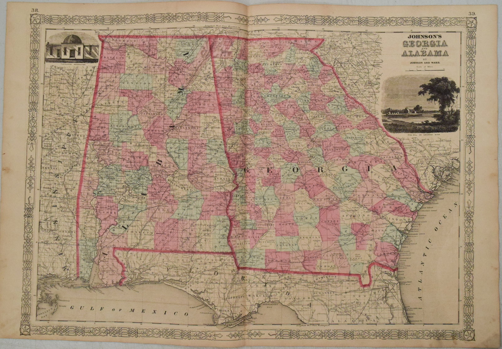 1863 Johnson Map of Georgia and Alabama -- Johnson's Georgia and Alabama: Title: 1863 Johnson Map of Georgia and Alabama -- Johnson's Georgia and Alabama Cartographer: Johnson & Ward Year / Place: 1863, New York Map Dimension (in.): 17 X 23.7 in. This is an excellent double