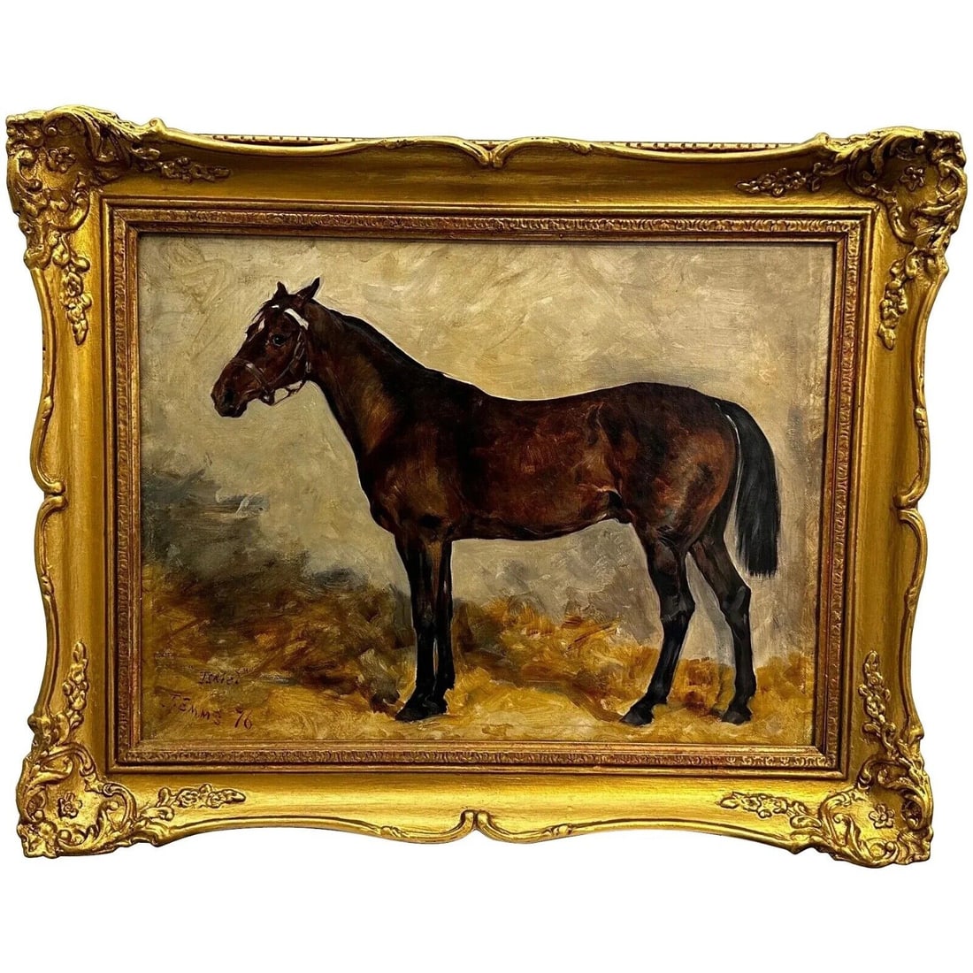 English 19th Century Equine Oil Painting Bay Hunter Horse Isriel C1876 By J Emms (1 of 20)
