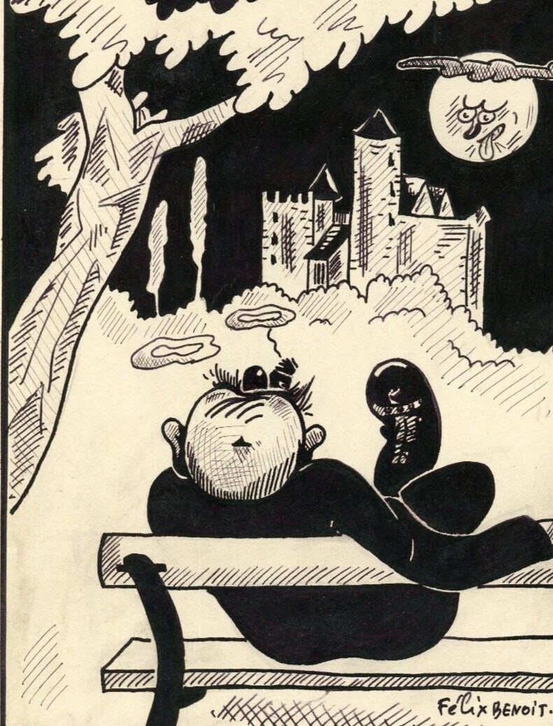 Antique Ink Drawing Original Signed Man, Character, Genre Scene Caricature, Moon: Title: Antique Ink Drawing Original Signed Man, Character, Genre Scene Caricature, Moon Description: Ink on paper 24.5 x 17 cm Reserve: $25.00 Shipping: Domestic: Flat-rate of $17.00