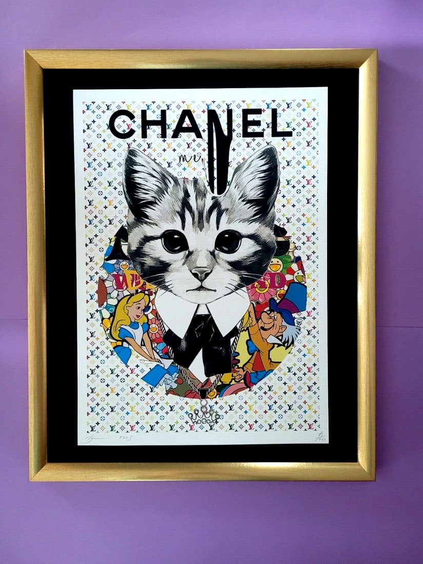 DEATH NYC Hand Signed LARGE Print COA Framed 16x20in Le Chat de Chanel & (1 of 5)