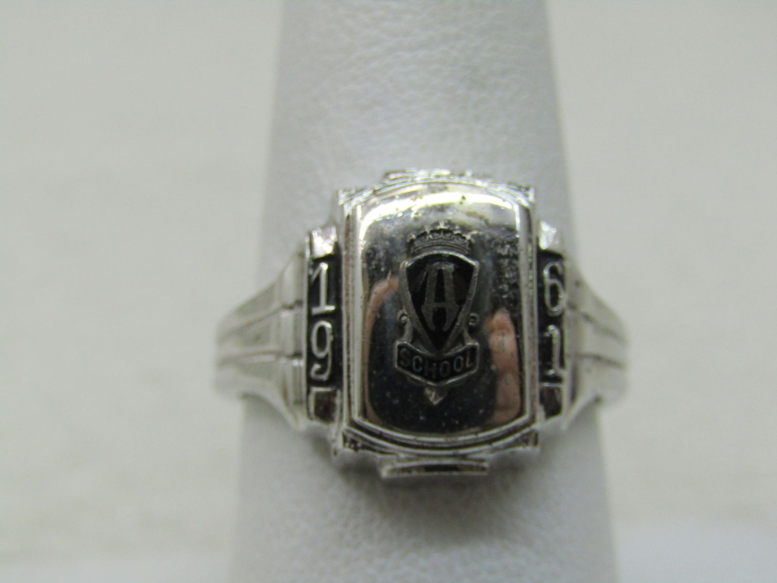 Sterling Silver 1961 A School Enameled Class Ring, Sz. 8.5 (1 of 5)