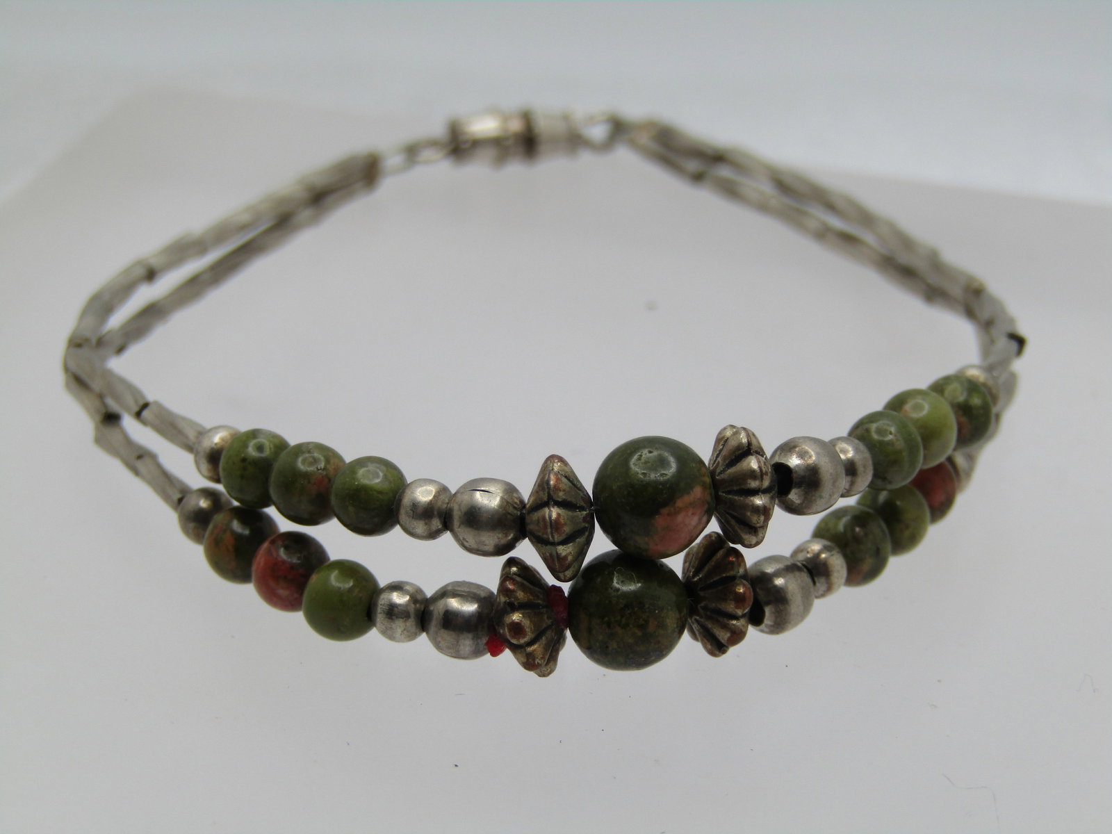 Vintage Southwestern Unakite Beaded Bracelet, 7.5", Unisex (1 of 5)