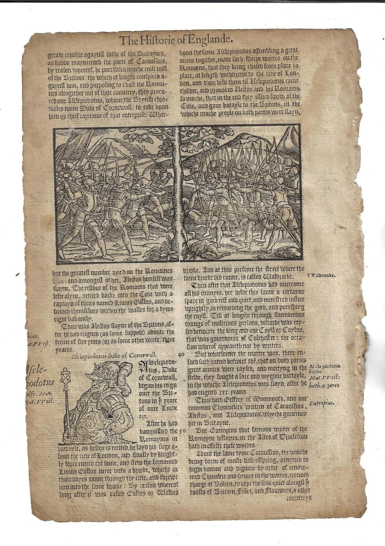 1577 Holinshed English History Woodcut Battle (1 of 2)