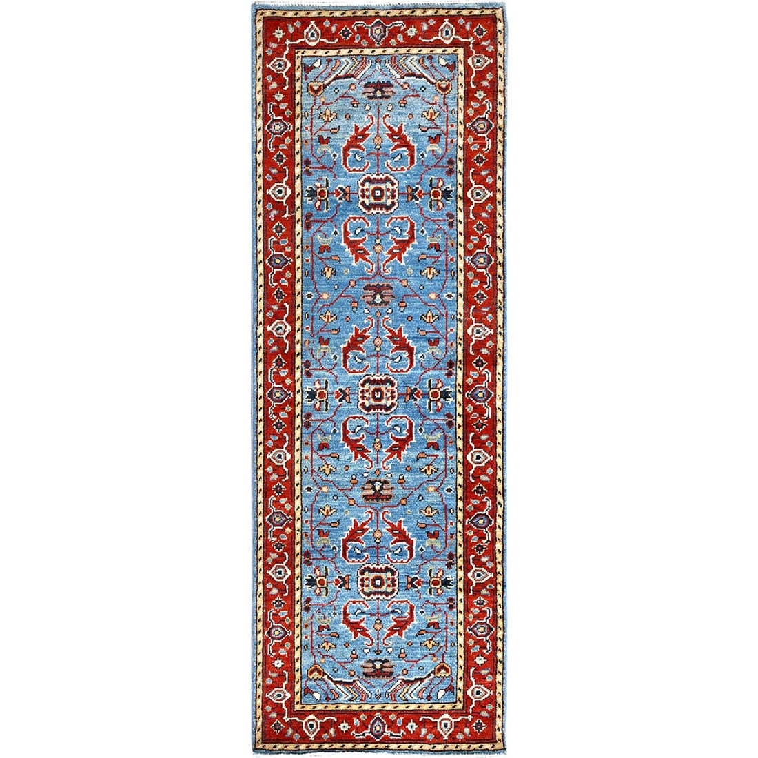 Little Boy Blue, Pure Wool, Hand Knotted, Afghan Peshawar Runner Rug (1 of 7)
