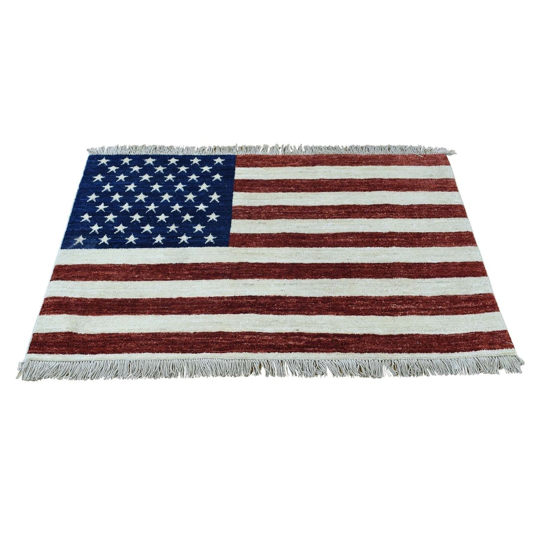 Hand-Knotted Pure Wool Peshawar American Flag Wall Hanging Rug (1 of 7)