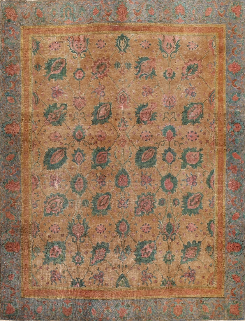 Antique Floral Distressed Tabriz Persian Area Rug 9x9: Title: Antique Floral Distressed Tabriz Persian Area Rug 9x9 Description: A Beautiful Genuine Iran ( Persia ) Tabriz rug is Hand Knotted by skillful weavers in Iran ( Persia ) with 100% Wool Material.