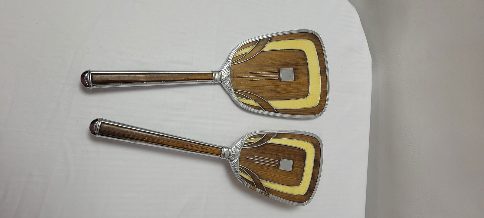 Vintage comb hair brush metal gold gilt vanity set hollywood regency art deco style (1 of 9)