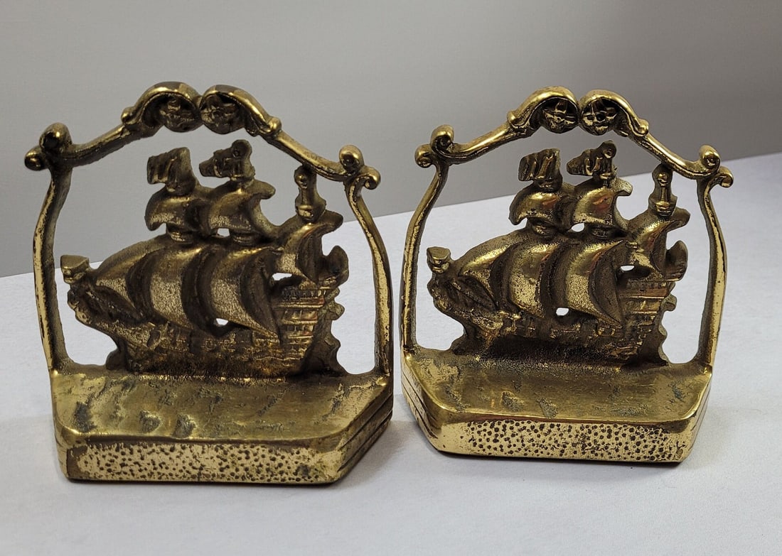 Vintage cast brass pirate ship bookends office decor book holder nautical decor (1 of 5)