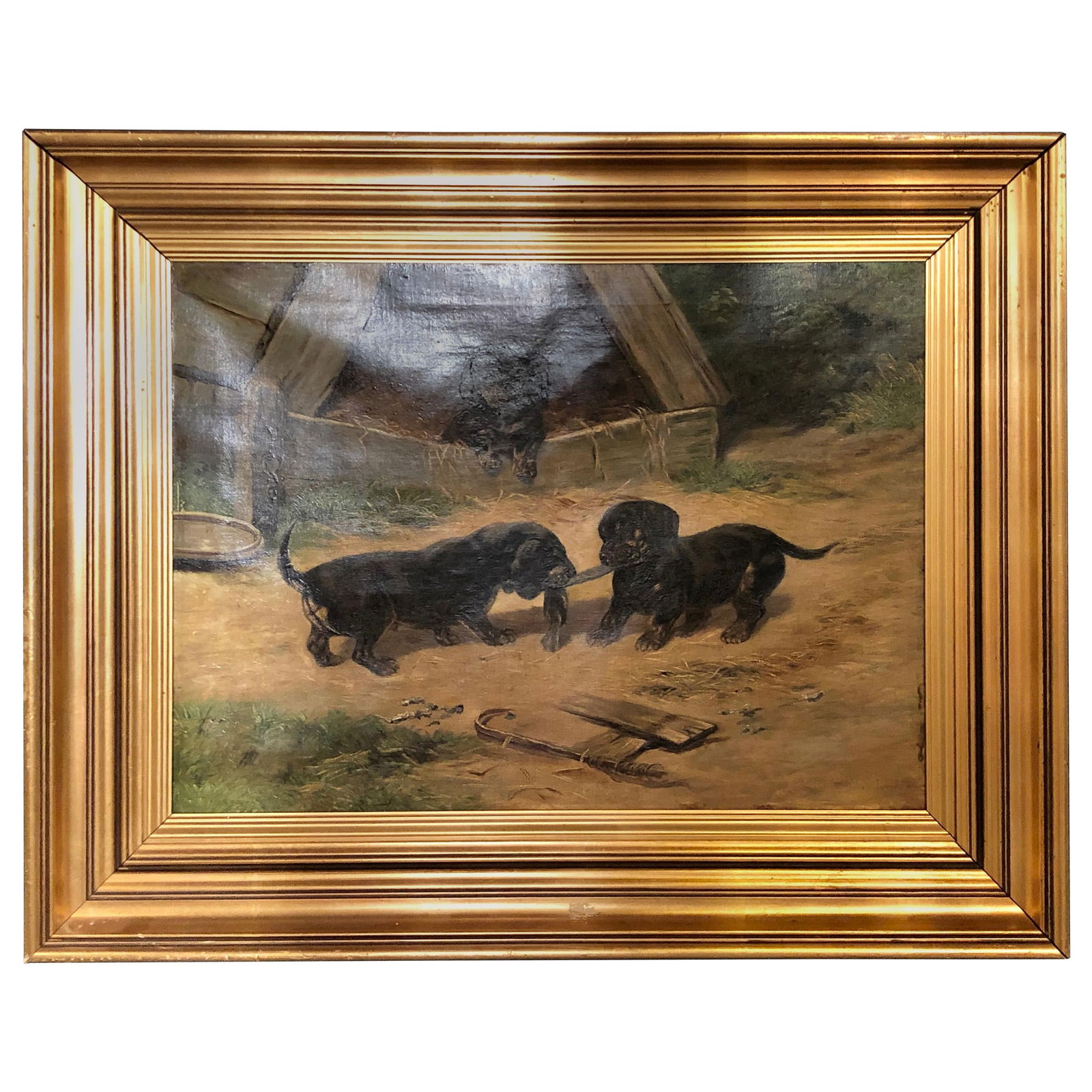 Oil on Canvas "Dachshund Puppies at Play" by Simon Ludvig Ditlev Simonsen (1 of 20)