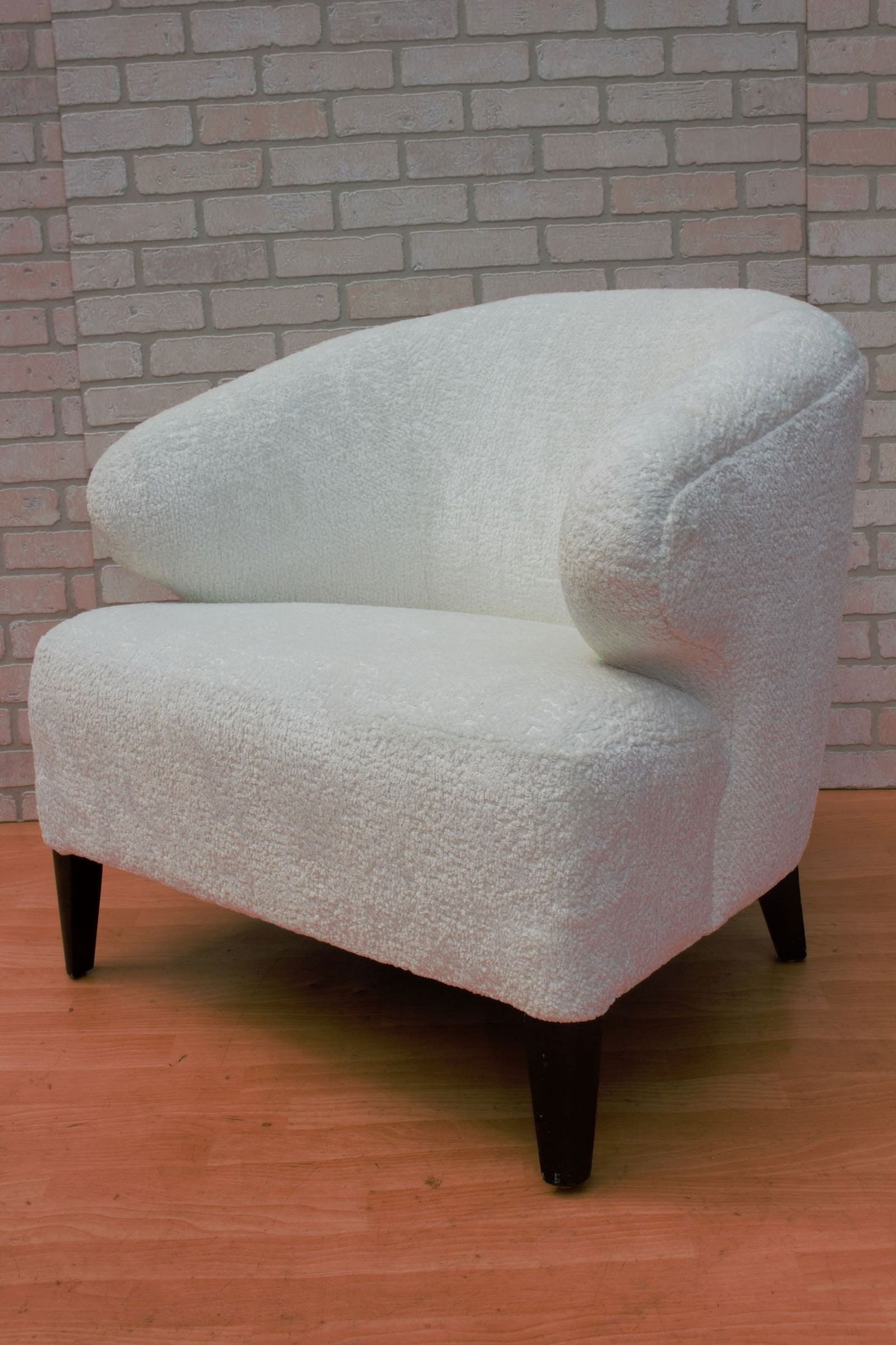 Vintage Modern Scandinavian Flemming Lassen Attributed Slipper Lounge Chair Newly Upholstered: Vintage from the 1970s Materials: fabric, boucle Overall width: 30 inches Overall height: 30.5 inches Overall depth: 31 inches Seat height: 18 inches Vintage Modern Scandinavian Flemming Lassen Attrib