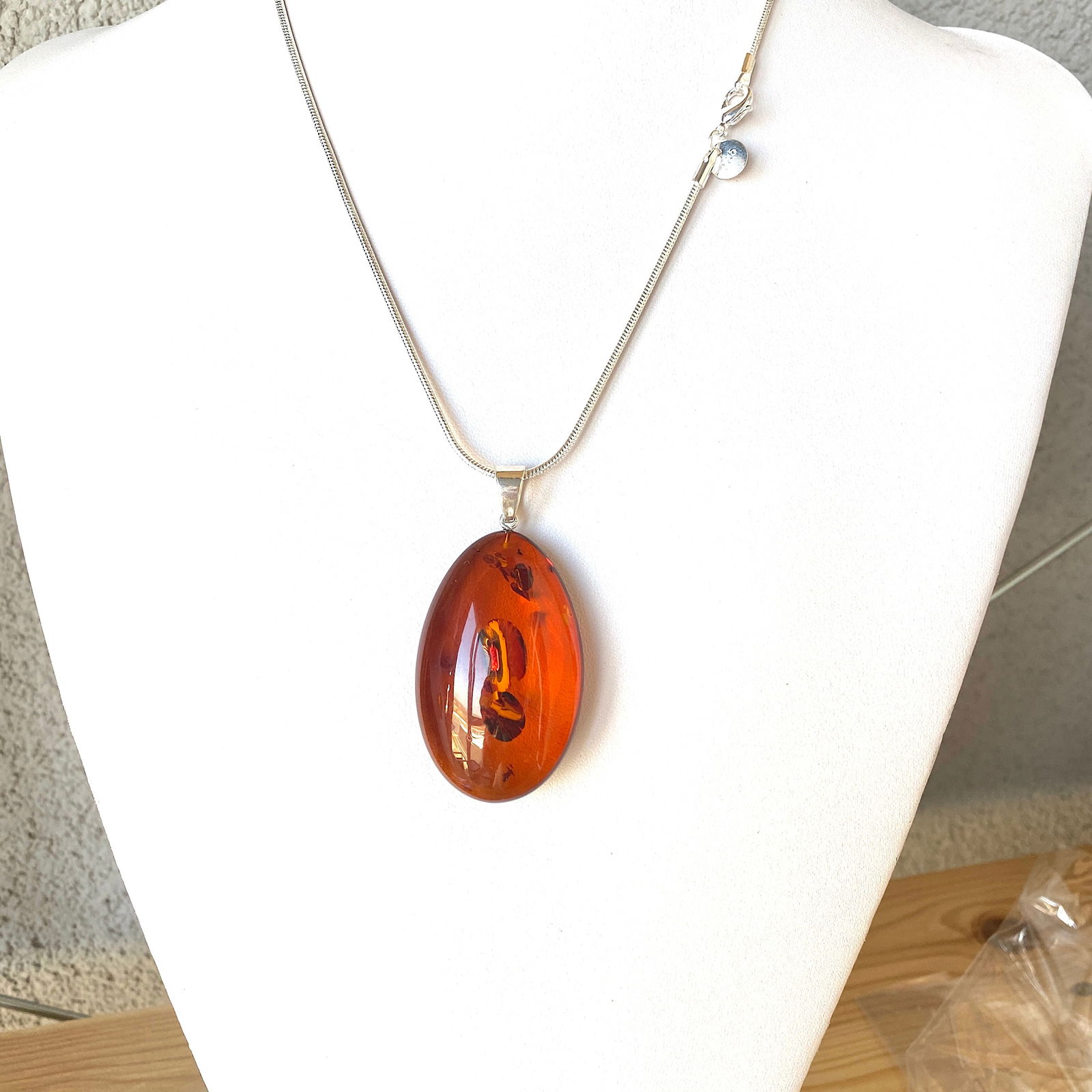 Phenomenal Amber Pendant with chain, shaped like a Drop (1 of 8)