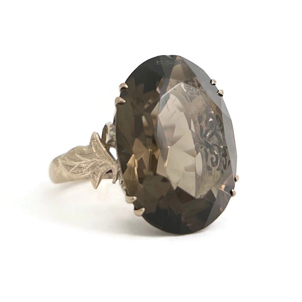 Vintage 1950's 1960's Oval Brown Quartz Cocktail Ring 14K Yellow Gold, 6.05 Gr (1 of 8)