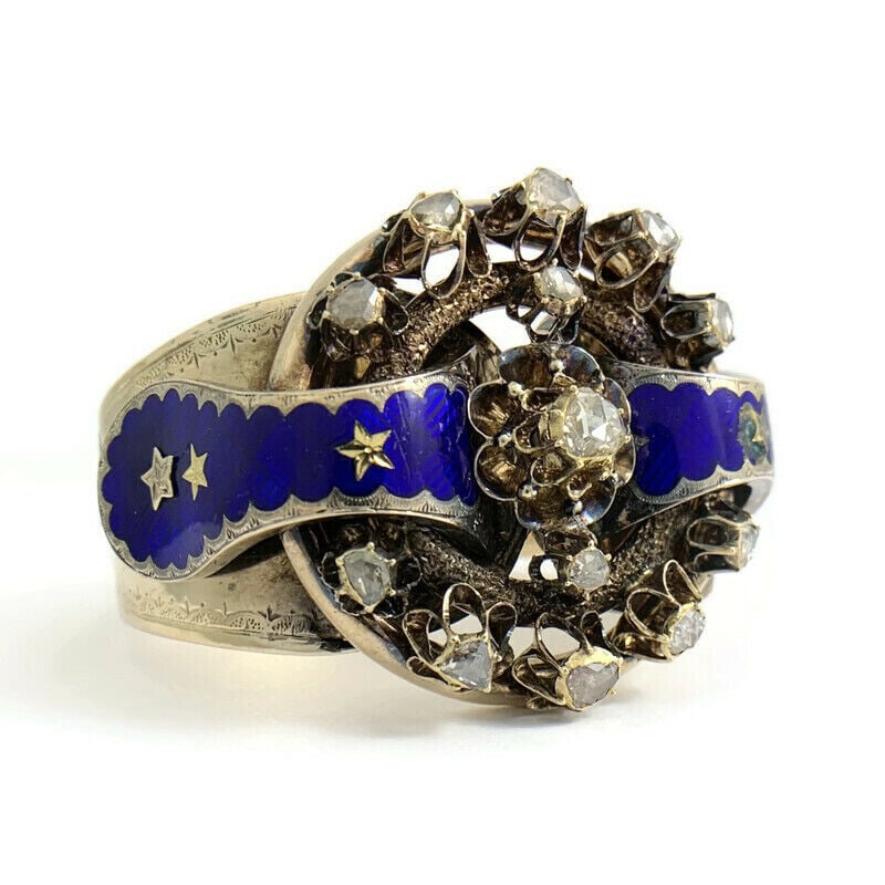 Victorian Antique Blue Star Diamond Bangle Bracelet 12K Yellow Gold, 45.95 Grams (1 of 12)