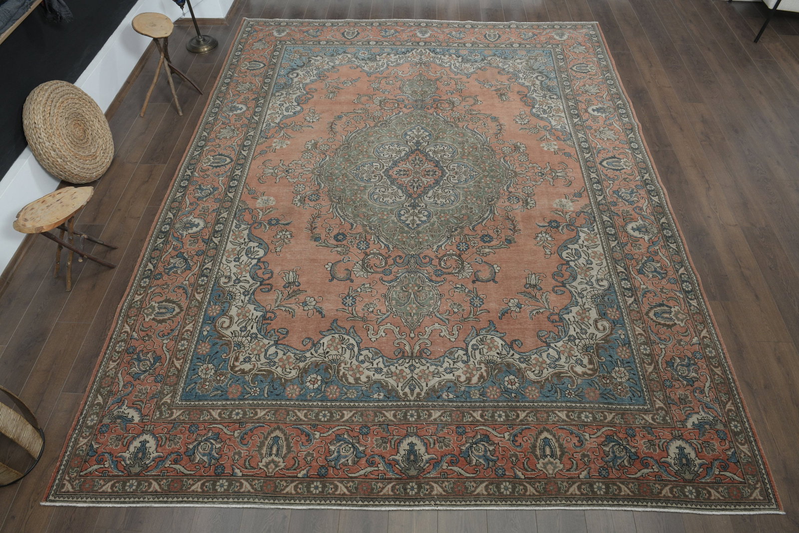 9.8 ft. X 12.8 ft. Persian Rug: Title: 9.8 ft. X 12.8 ft. Persian RugOridign: Turkey Date/Period: 1960 - 1970 Materials: Wool and Cotton Size: Width: 9.8 feet Length: 12.8 feet Provenance: This Turkish one-of-a-kind Anatolian Vintag