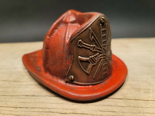 Miniature Cast Iron Fireman Helmet Coin Bank (1 of 1)