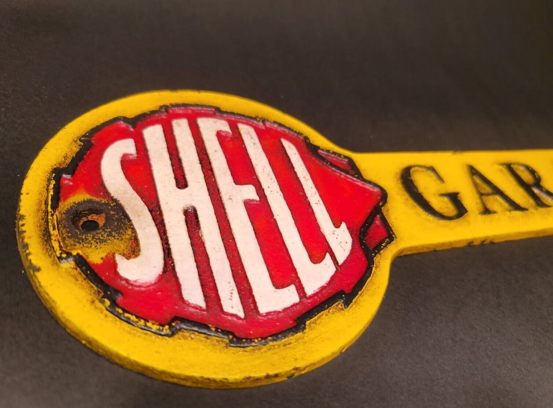 Cast Iron Shell Gas Oil Garage Sign Plaque (1 of 1)