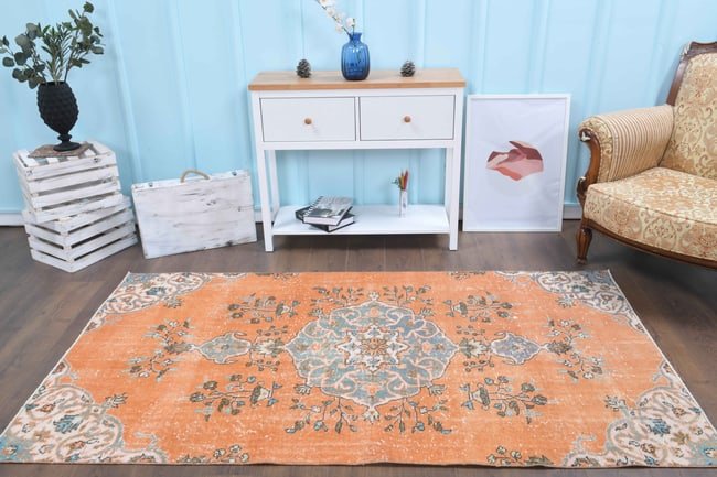 4.1 ft. x 7.5 ft. Turkish Rugs: DescriptionTitle: 6.5 ft. x 10.5 ft. Turkish RugsOridign: TurkeyDate/Period: 1960 - 1970Materials: Wool And CottonSize: Width: 6.5 feetLength: 10.5 feetProvenance: This Turkish one-of-a-kind Vintage T