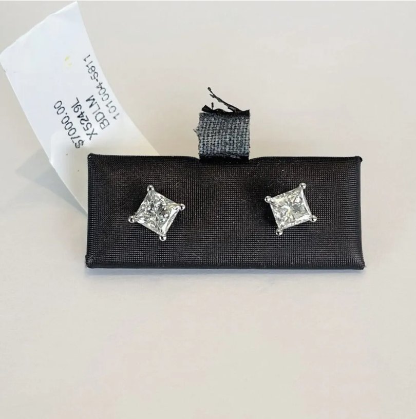 Brand New 1.5cttw Princess Cut Diamond Stud Earrings 14k White Gold (1 of 1)