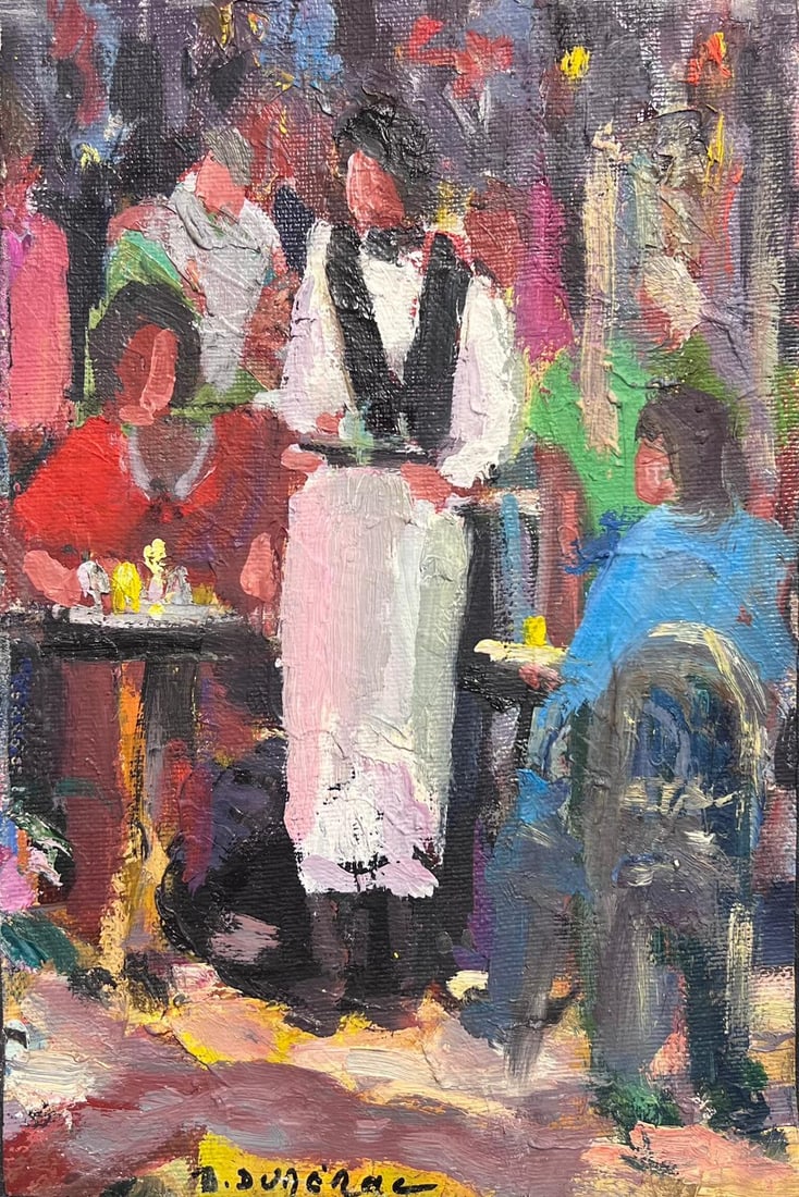 Buzzy French Cafe Outside Scene 20th Century French Impressionist Signed Oil (1 of 19)