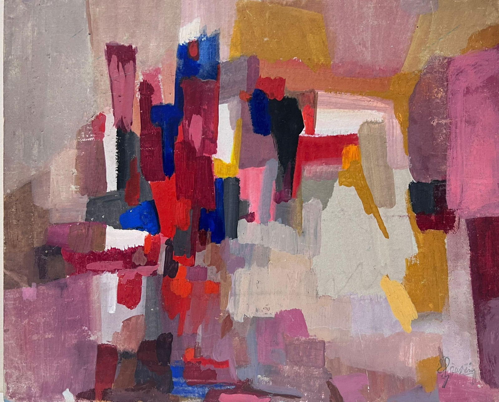 20th Century French Cubist Abstract Colorful Painting Multi Colors (1 of 14)