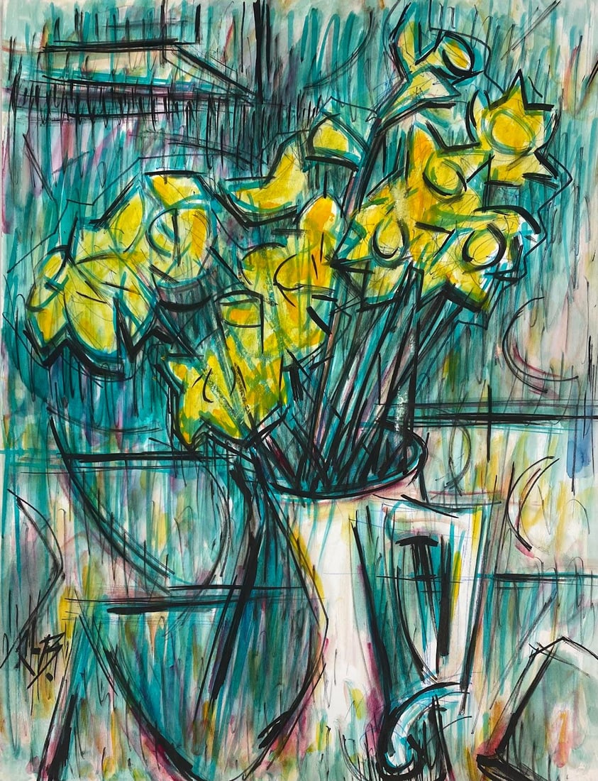 20th Century French Modernist Painting Of Yellow Daffodils 20th Century (1 of 9)