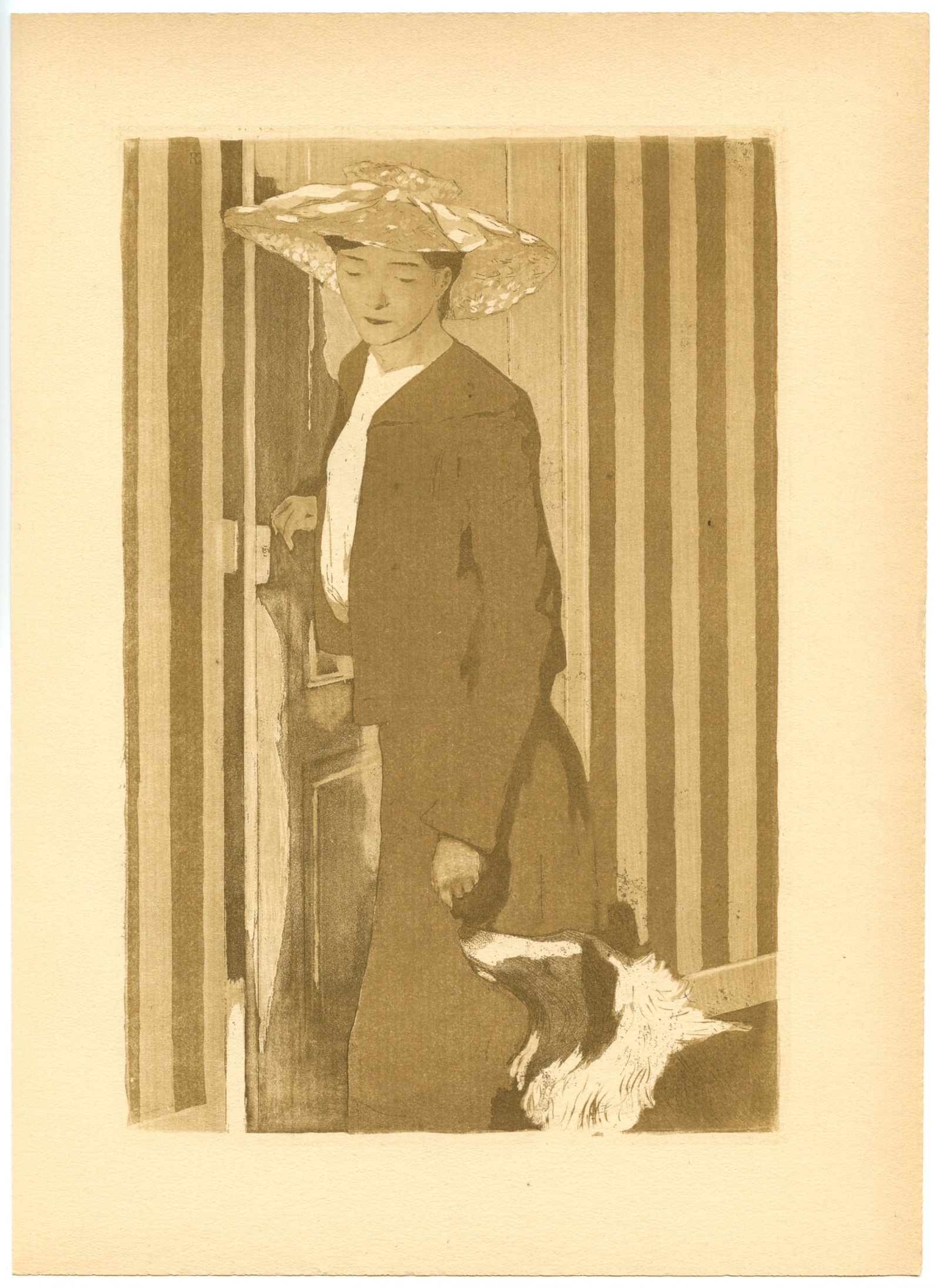 Raoul du Gardier original etching "Depart pour la promenade": Medium: original etching and aquatint in bistre. This impression on watermarked laid paper was printed in 1905 and published in Paris for the Revue de l'art ancien et moderne. Plate size: 9 x 6 inches