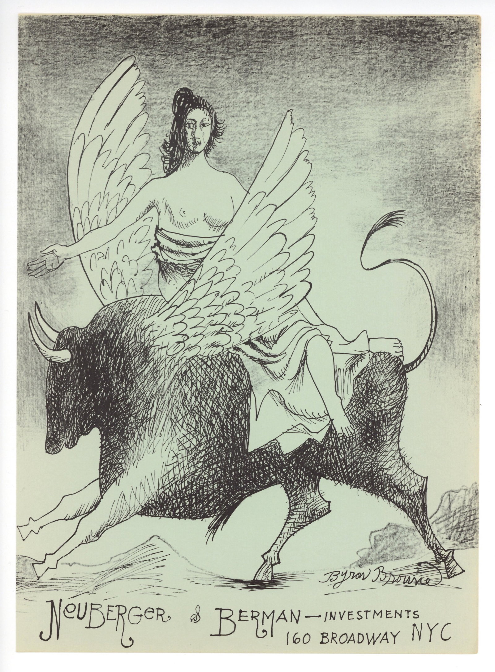 Byron Browne original lithograph: Medium: original lithograph. This lithograph was printed in 1957 for the "Improvisations" portfolio, published by the Artists Equity Association of New York on the occasion of the 1957 Spring Fantasia