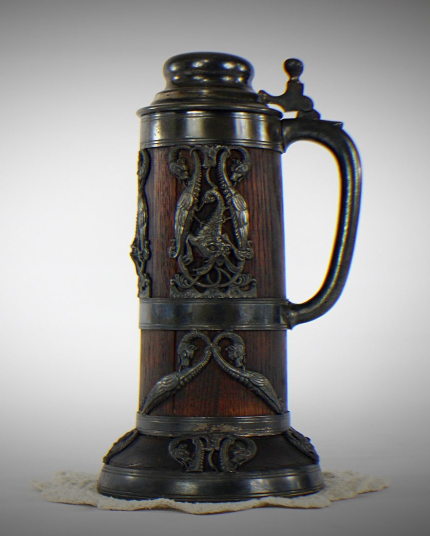 St. Louis Silver Co. Quadruple Silver Plate Flemish Stein Silver Dragons (1 of 6)