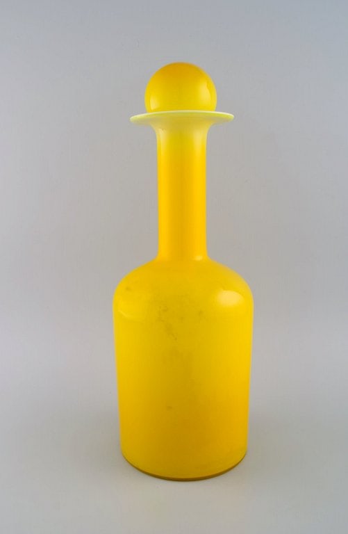 Otto Brauer for Holmegaard. Large vase / bottle in yellow art glass with yellow ball. 1960s.: Title: Otto Brauer for Holmegaard. Large vase / bottle in yellow art glass with yellow ball. 1960s. Description: Otto Brauer for Holmegaard. Large vase / bottle in yellow art glass with yellow ball. 1