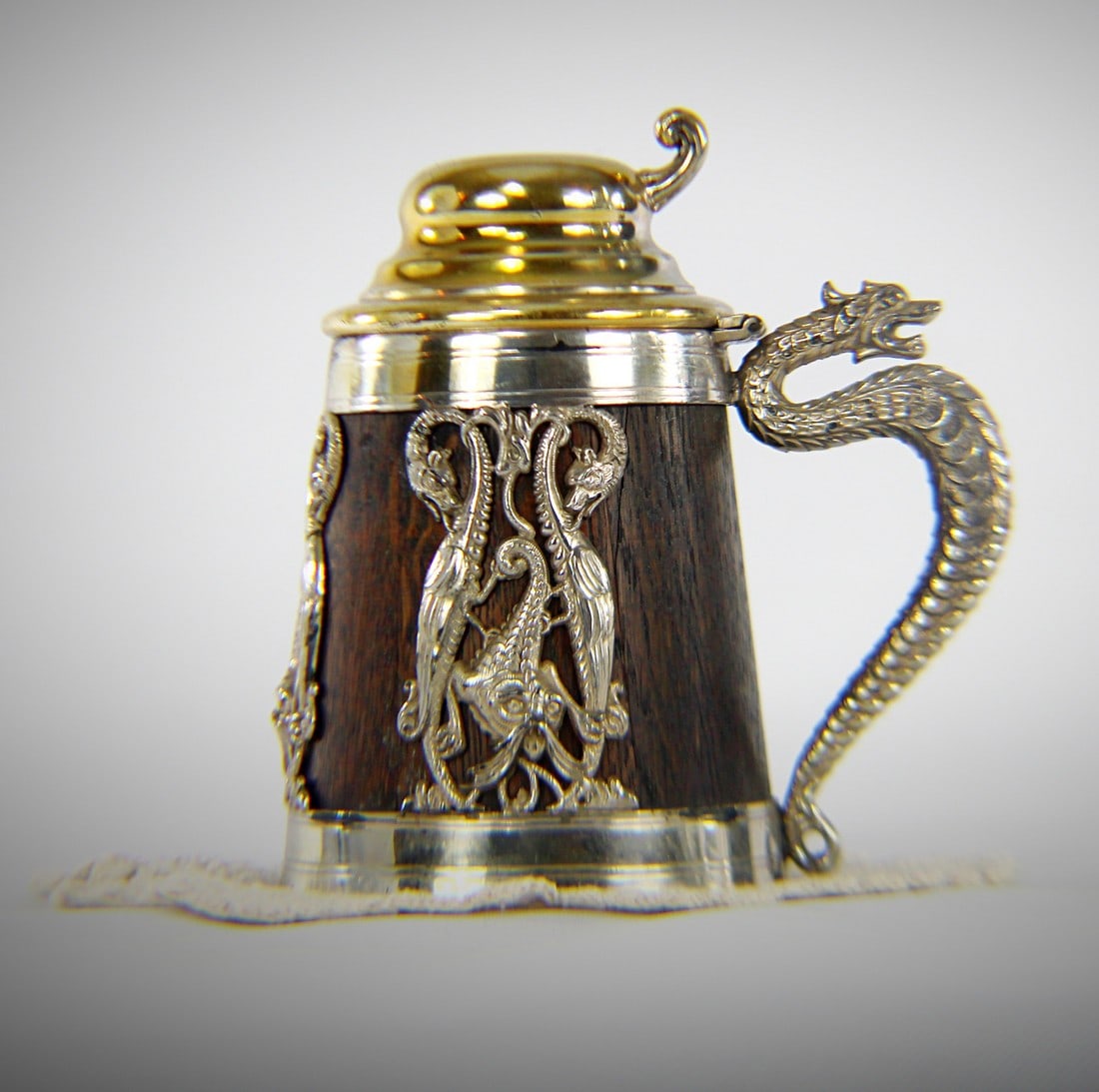 St. Louis Silver Co. Quadruple Silver Plate Flemish Stein with Silver Dragons (1 of 10)