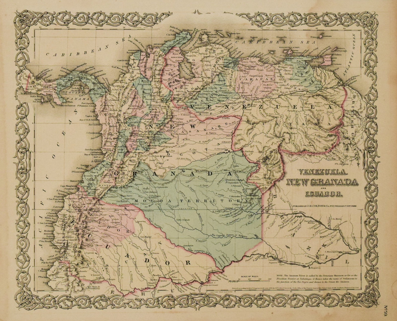1855 Colton Map of Venezuela, Columbia and Ecuador -- Venezuala, New Granada and Ecuador: Title: 1855 Colton Map of Venezuela, Columbia and Ecuador -- Venezuala, New Granada and Ecuador Cartographer: J Colton Year / Place:1855, New York Map Dimension (in.): 12.5 X 15.5 in. Description: Thi