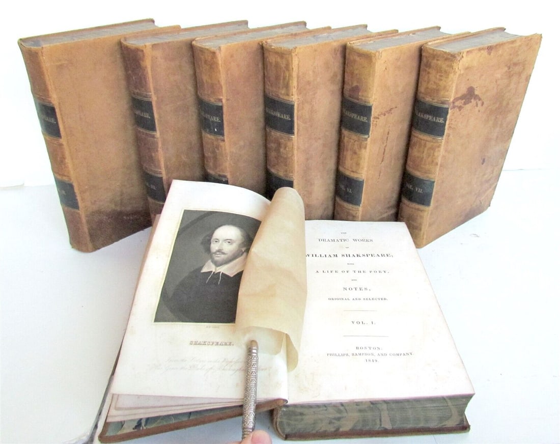 1849 DRAMATIC WORKS of WILLIAM SHAKSPEARE 7 volumes SET antique AMERICANA Boston (1 of 7)