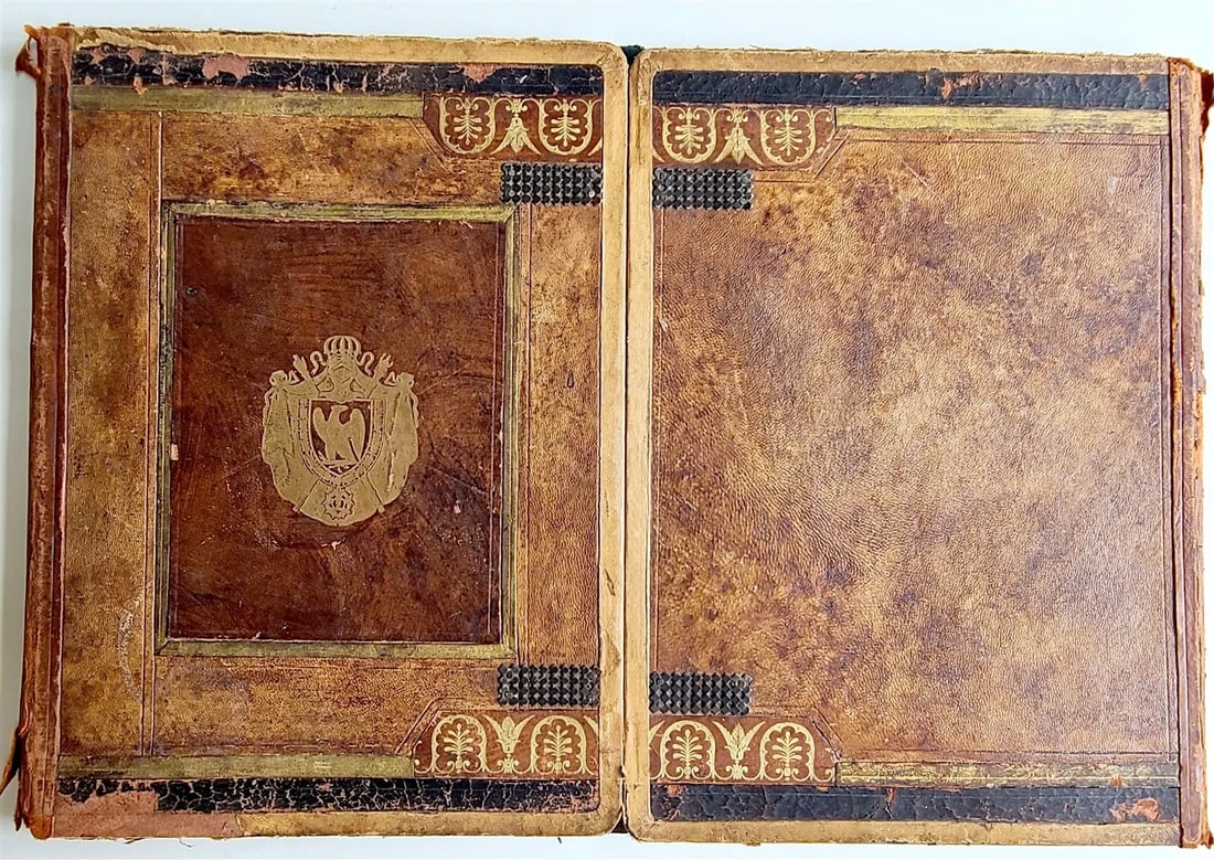 FRENCH DOCUMENT FOLDER w/ NAPOLEONIC COAT OF ARMS ANTIQUE EARLY 19th CENTURY (1 of 3)