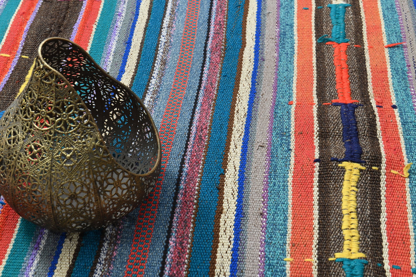 5.4 ft. X 7.8 ft. Kilim Rug: Title: 5.4 ft. X 7.8 ft. Kilim RugOridign: Turkey Date/Period: 1960 - 1970 Materials: Wool and Cotton Size: Width: 5.4 feet Length: 7.8 feet Provenance: This Turkish one-of-a-kind Vintage Flatweave Ki