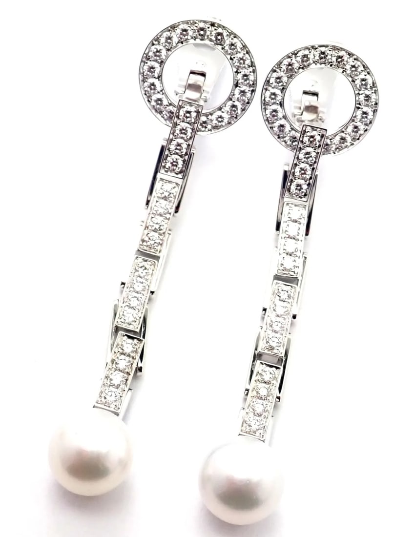 Authentic! Cartier Agrafe 18k White Gold Diamond Pearl Earrings Paper (1 of 13)