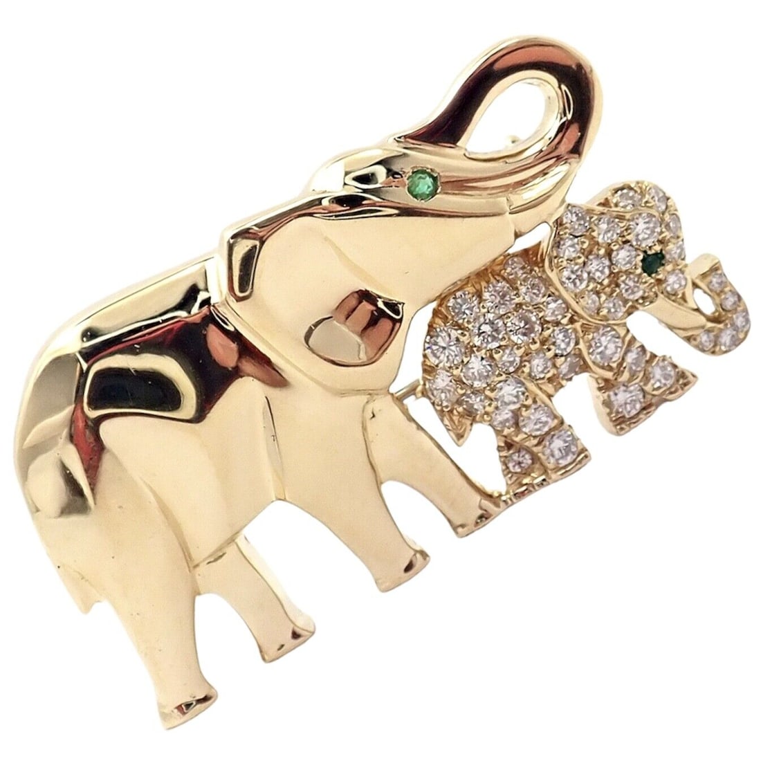 Authentic Cartier 18k Yellow Gold Mother Child Elephant Diamond Brooch Pin (1 of 14)