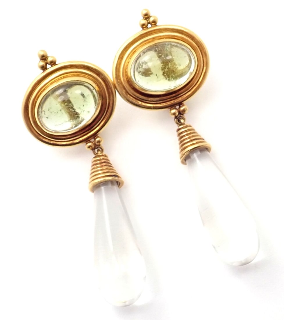Authentic! Temple St Clair 22k Yellow Gold Green Beryl Rock Crystal Earrings (1 of 9)